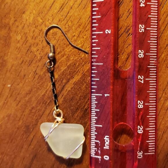 Sea Glass Gold Wire Wrapped Drop Earrings - Picture 2 of 2